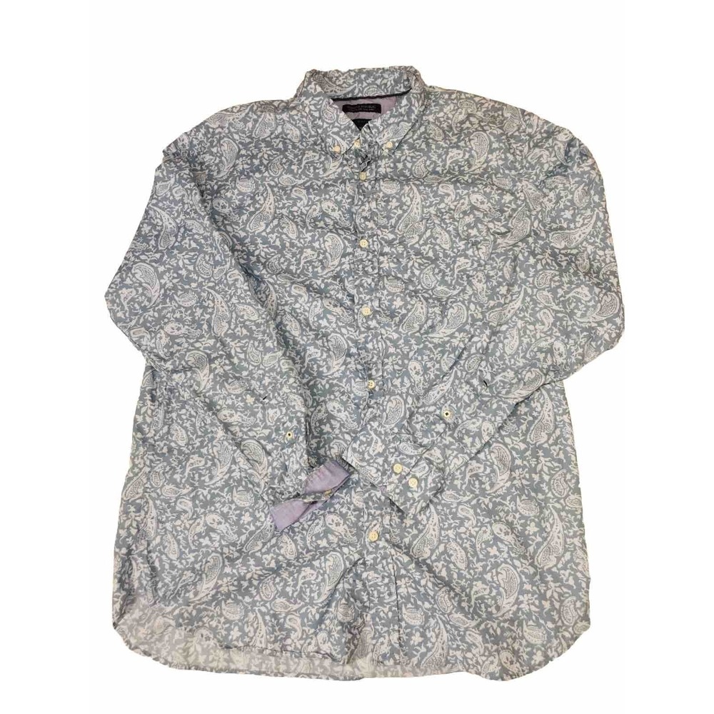 Banana Republic Mens Dress Shirt Blue Paisley Button Down Two Button Cuff NEW